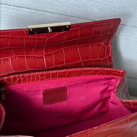 Escada Red Crocodile Embossed Leather Bag - Picture 11 of 15